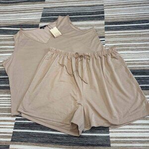 NYDJ Women's Tank Shorts Lounge Set Minimalist Loungewear Taupe Size 2X/3X